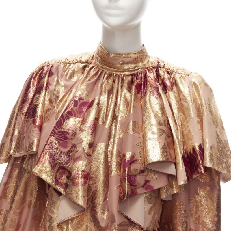 RAISA VANESSA rose gold foil jacquard rhinestone buttons Victorian top FR34 XS For Sale 2