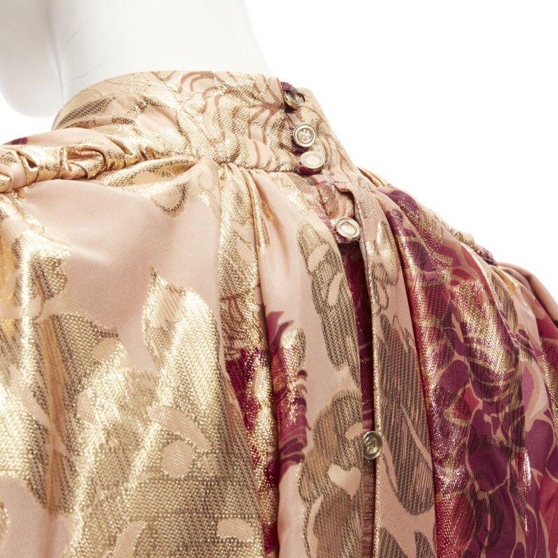 RAISA VANESSA rose gold foil jacquard rhinestone buttons Victorian top FR34 XS For Sale 3