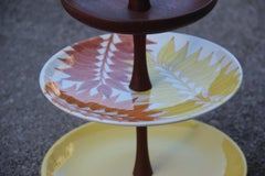 Cerámica en relieve y madera de caoba Ernestina Fábrica Italiana 1960 Hojas Coloreadas