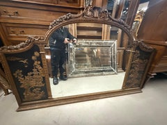 Raised Chinoiserie Gilded and Natural Walnut Louis XV Mantel Buffet Mirror