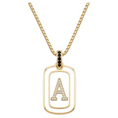 Raised Diamond Initial Dog Tag Pendant White Enamel 14K Gold by Meghna Jewels