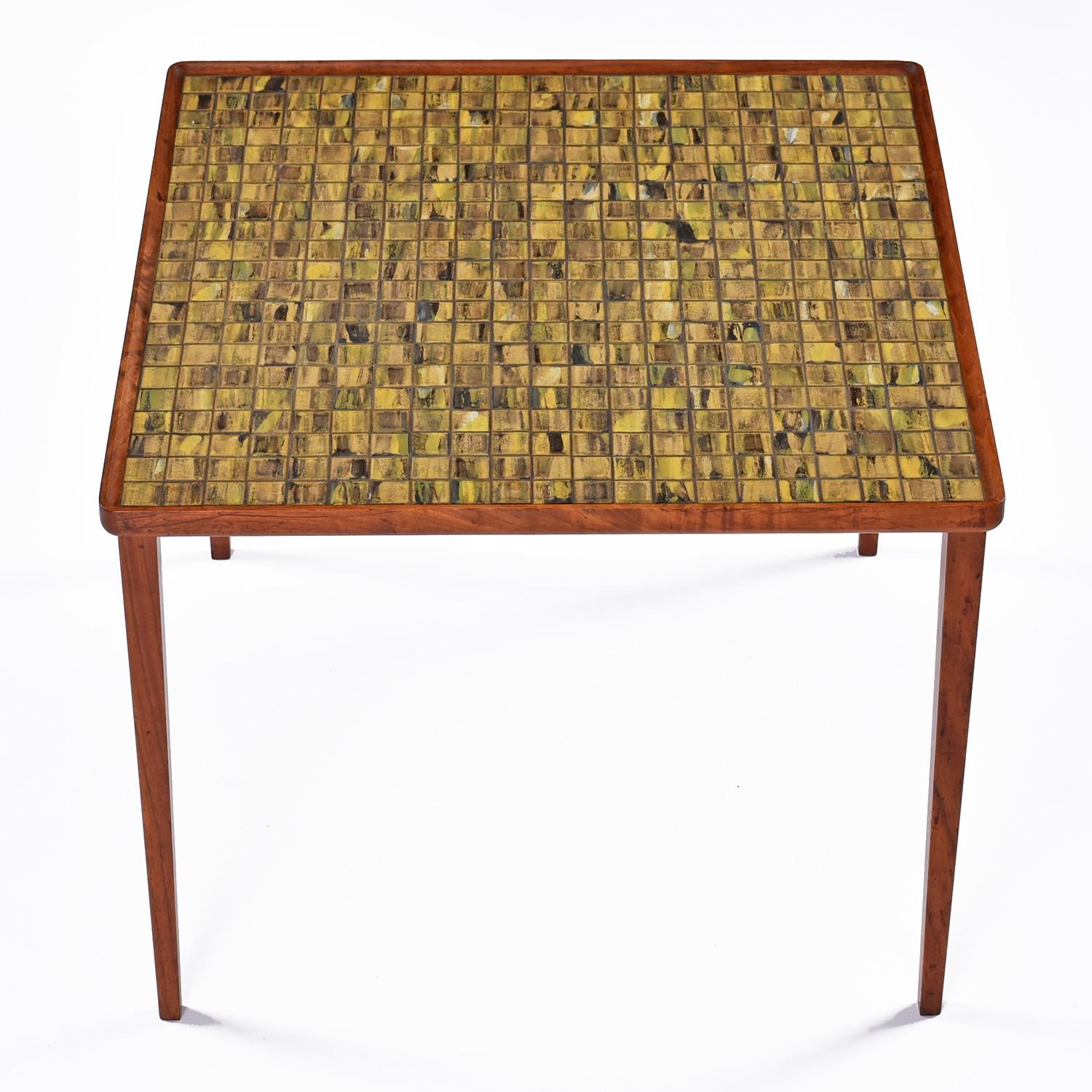 Raised Edge Danish Modern Teak Ceramic Mosaic Tile Cocktail Table  In Good Condition For Sale In Chattanooga, TN