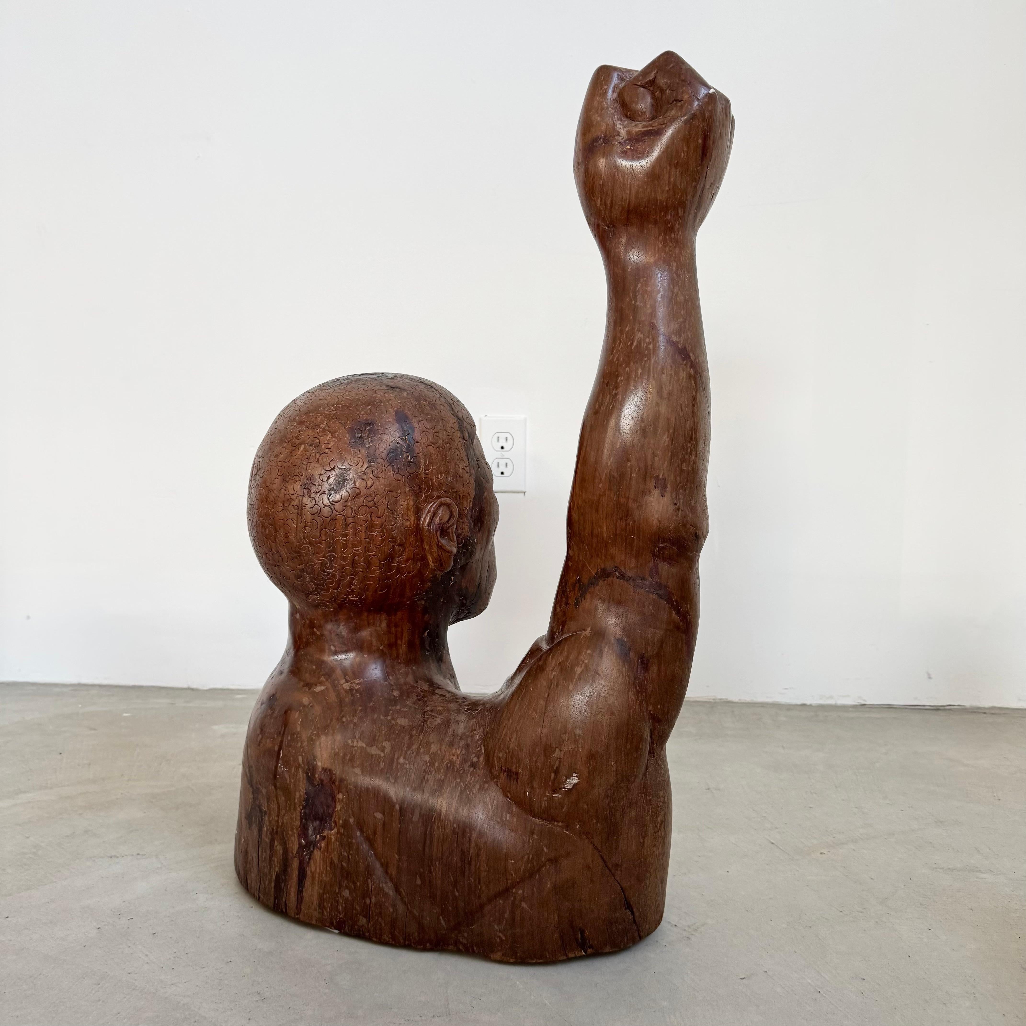 Raised Fist Wood Carving, 1977 USA For Sale 1