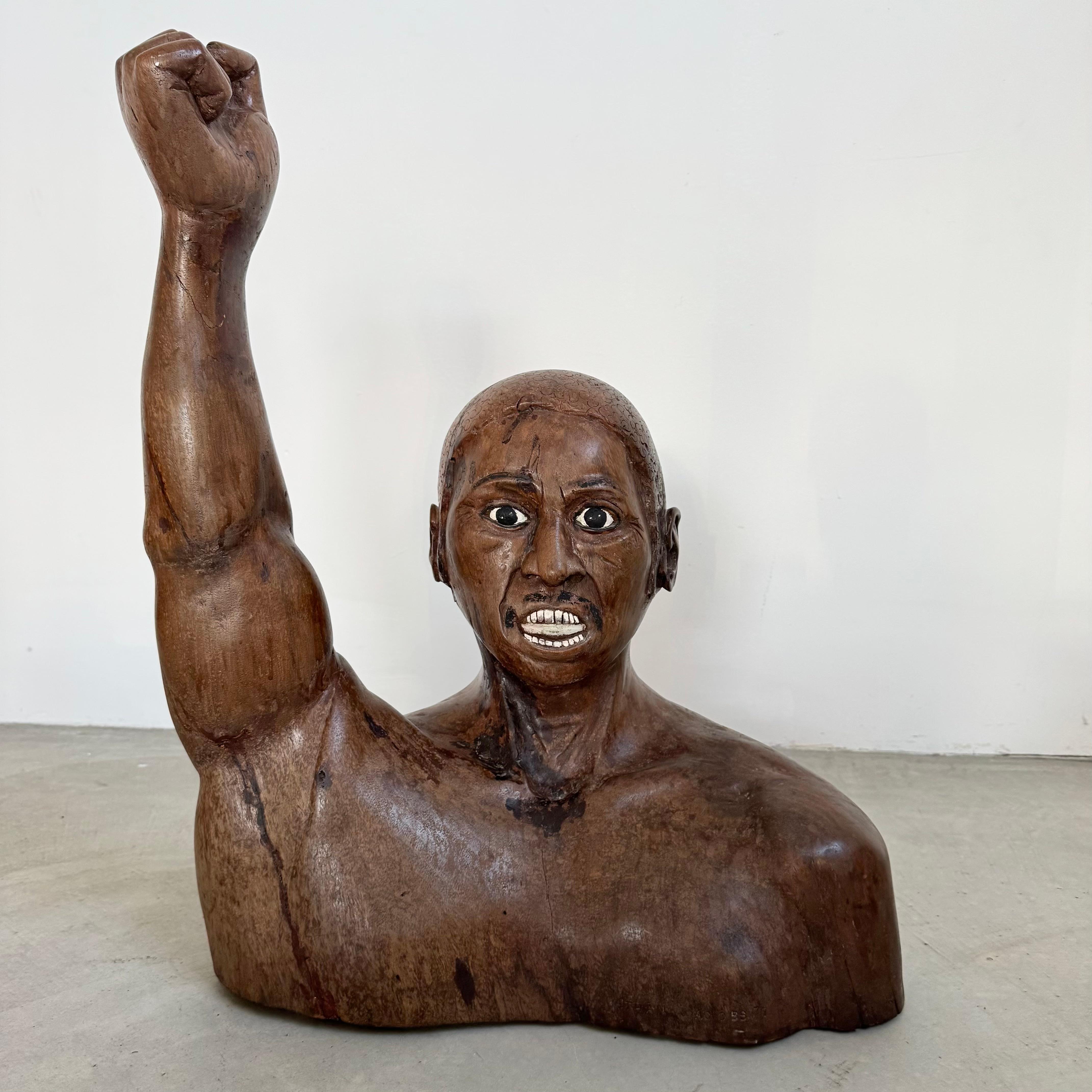 Raised Fist Wood Carving, 1977 USA For Sale 3