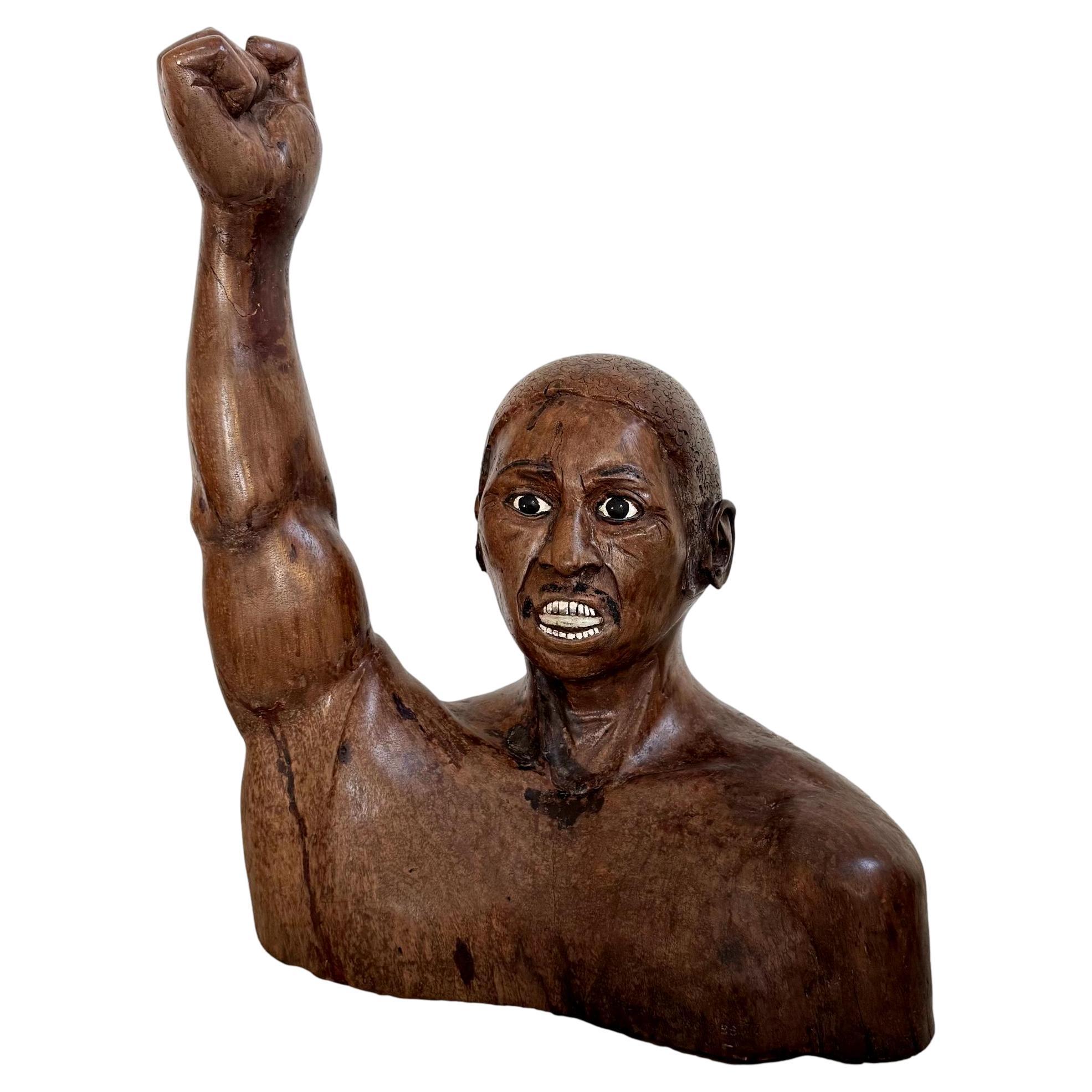 Raised Fist Wood Carving, 1977 USA For Sale