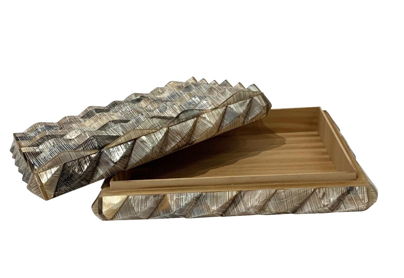 Indian Raised Geometric Shaped Bone Decorative Box, India, Contemporary For Sale