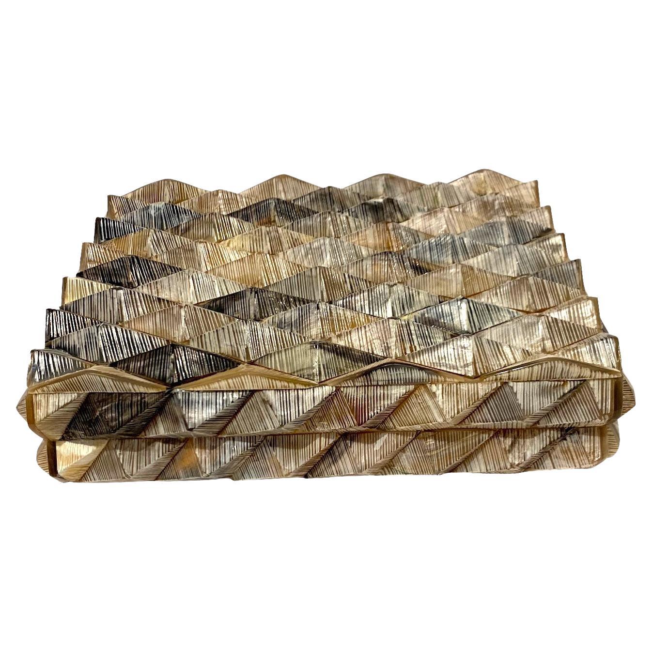 Raised Geometric Shaped Bone Decorative Box, India, Contemporary