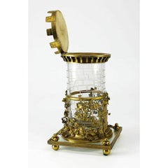 Raised Golden Bronze Castle Shape on Etched Design Pot Glass, Late 19th Century