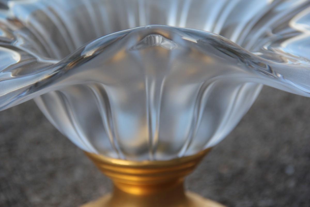 Raised or Bowl with Brass Foot Scalloped Often Glass Gold Brass 24-Karat Italian For Sale 3
