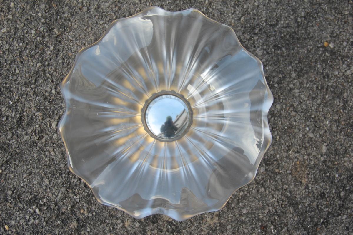 Raised or Bowl with Brass Foot Scalloped Often Glass Gold Brass 24-Karat Italian For Sale 4