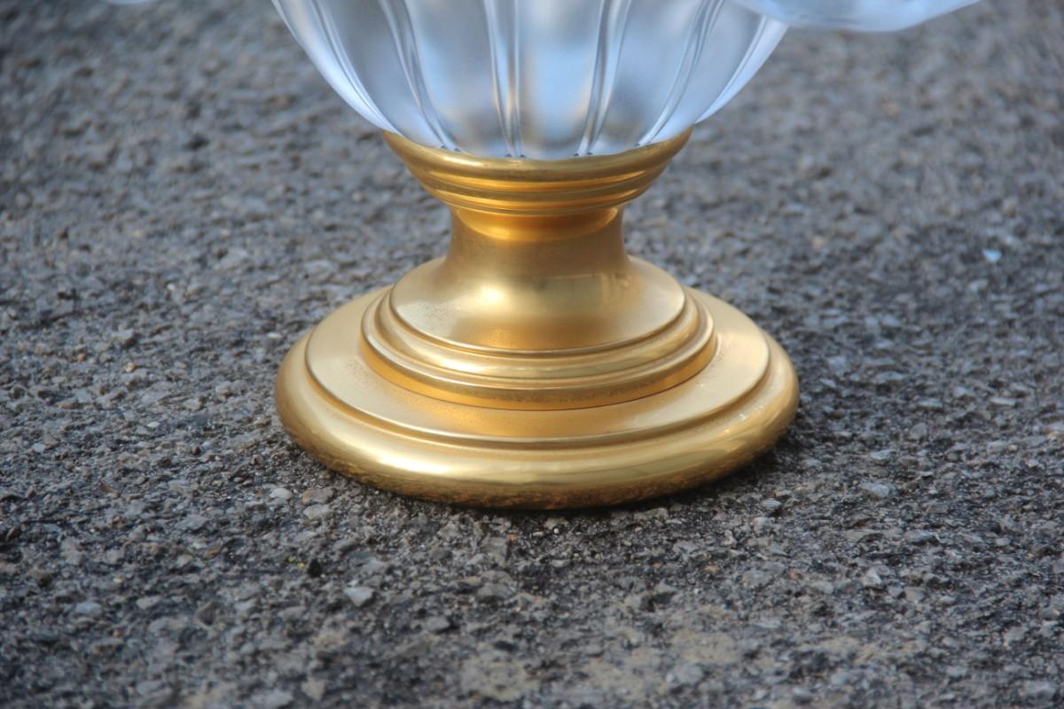 Raised or Bowl with Brass Foot Scalloped Often Glass Gold Brass 24-Karat Italian In Good Condition For Sale In Palermo, Sicily