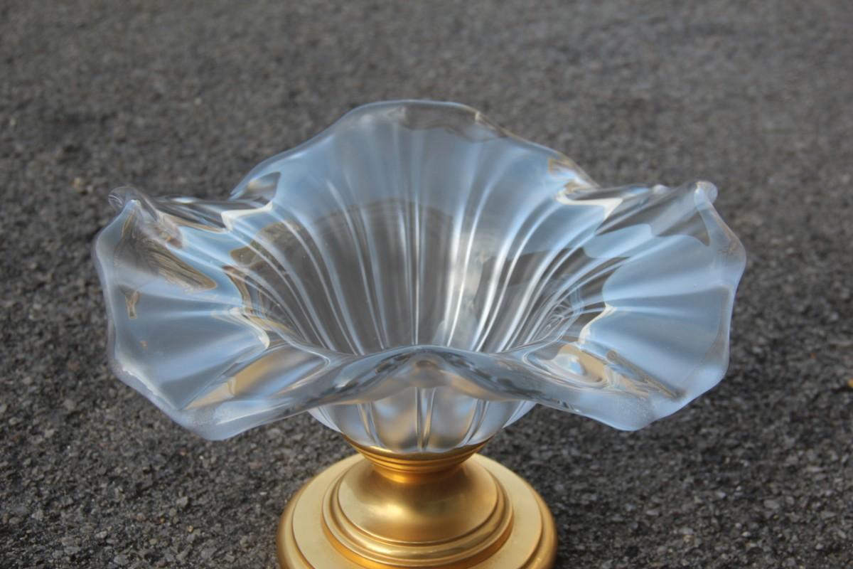 Raised or Bowl with Brass Foot Scalloped Often Glass Gold Brass 24-Karat Italian For Sale 2