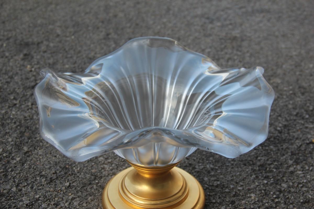 Raised or Bowl with Brass Foot Scalloped Often Glass Gold Brass 24-Karat Italian For Sale 1