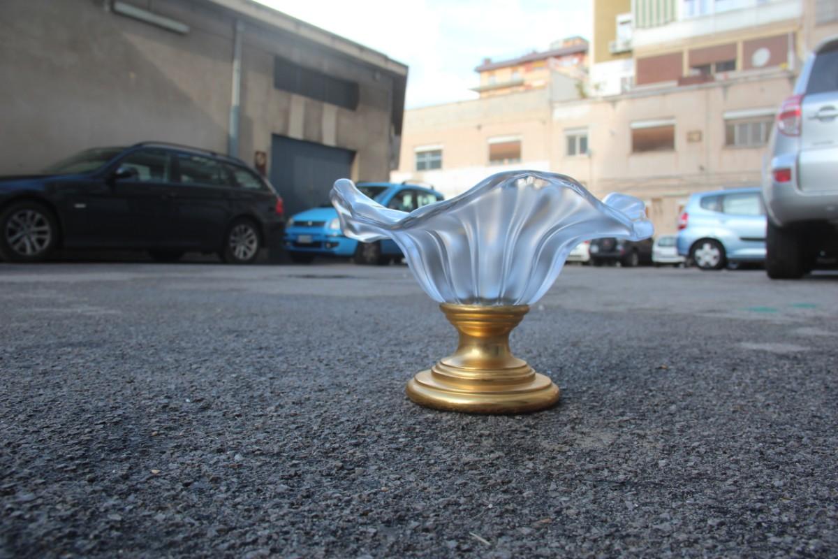 Raised or Bowl with Brass Foot Scalloped Often Glass Gold Brass 24-Karat Italian For Sale 2