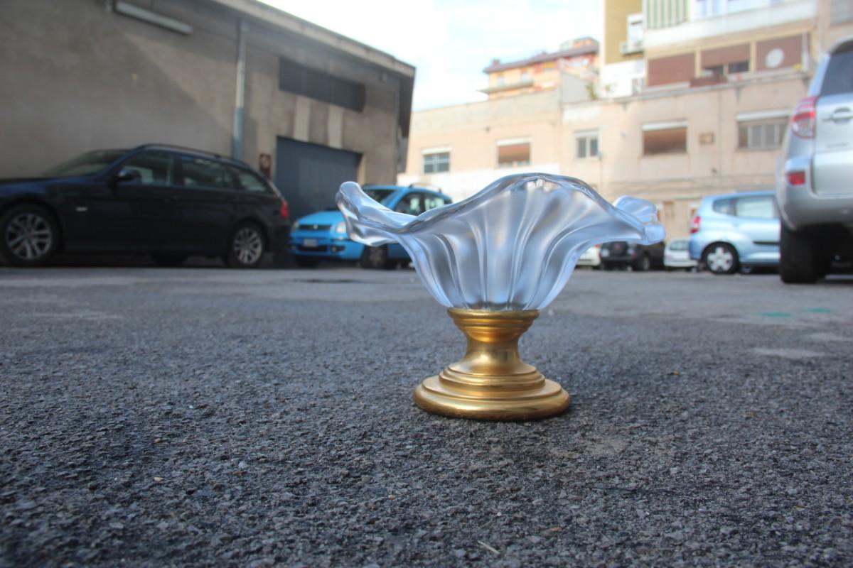 Raised or Bowl with Brass Foot Scalloped Often Glass Gold Brass 24-Karat Italian For Sale 3