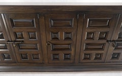 Raised Panel 5 Doors 4 Drawers Mid Century Modern Dark Chestnut Dresser Credenza