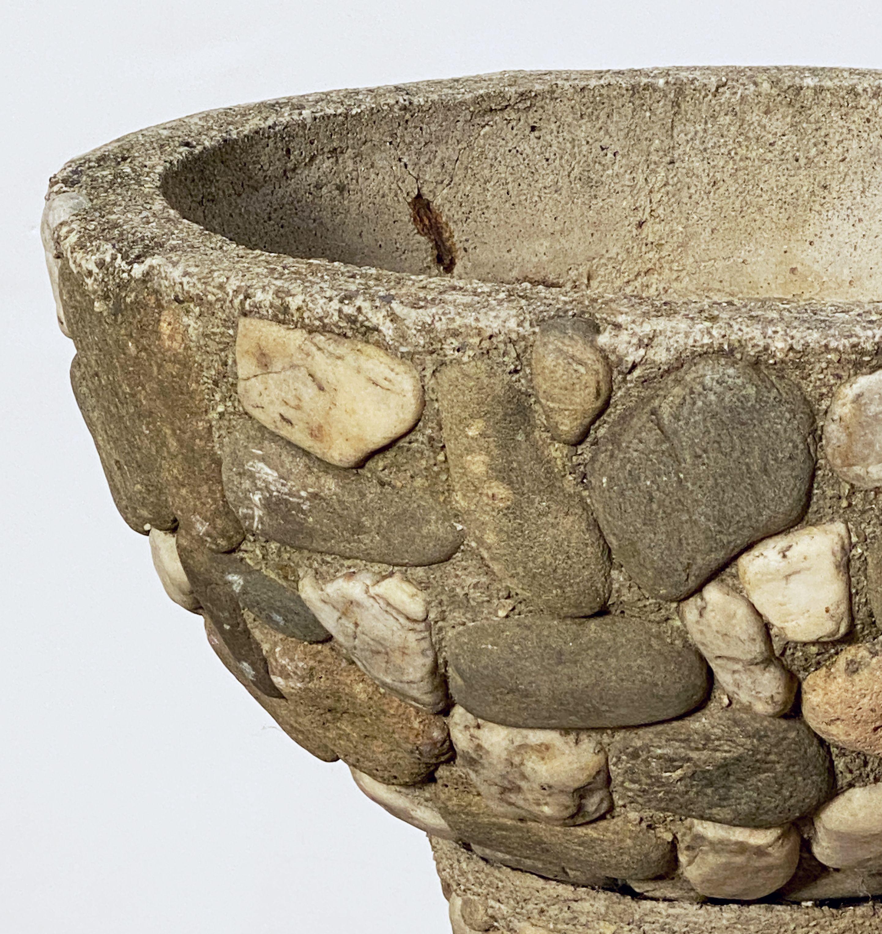 20th Century Raised Pebble-Pot Garden Planter or Urn with Embedded Stones from France For Sale