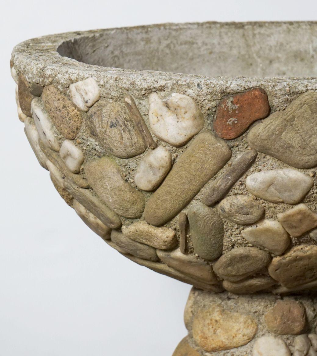 Cast Stone Raised Pebble-Pot Garden Planter or Urn with Embedded Stones from, France For Sale