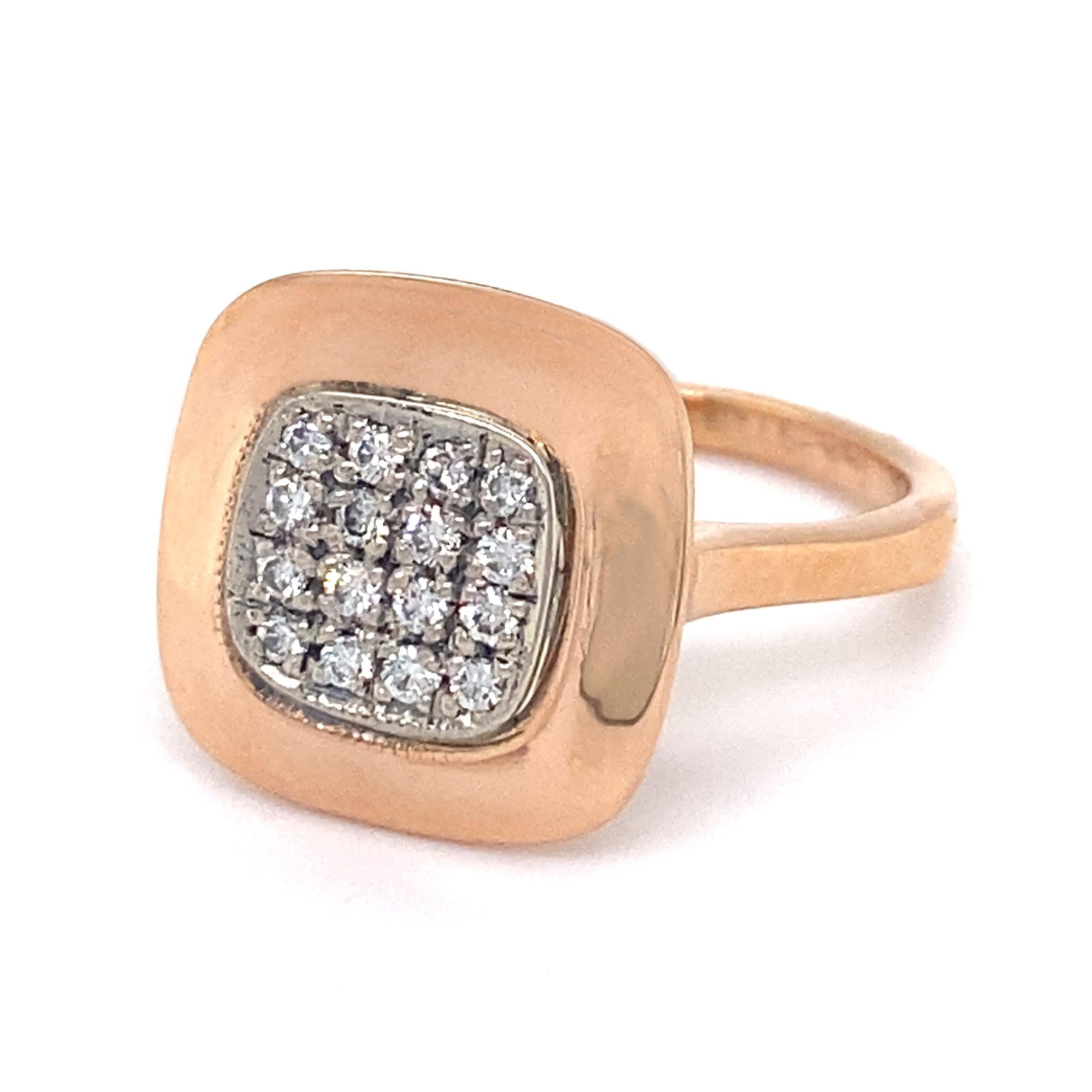 Raised Platform "Predicta" Ring with Pavé Diamond Grid in Rose Gold Mounting For Sale