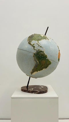 Raised polychrome decoration Earth globe attributed to Jacques Adnet
