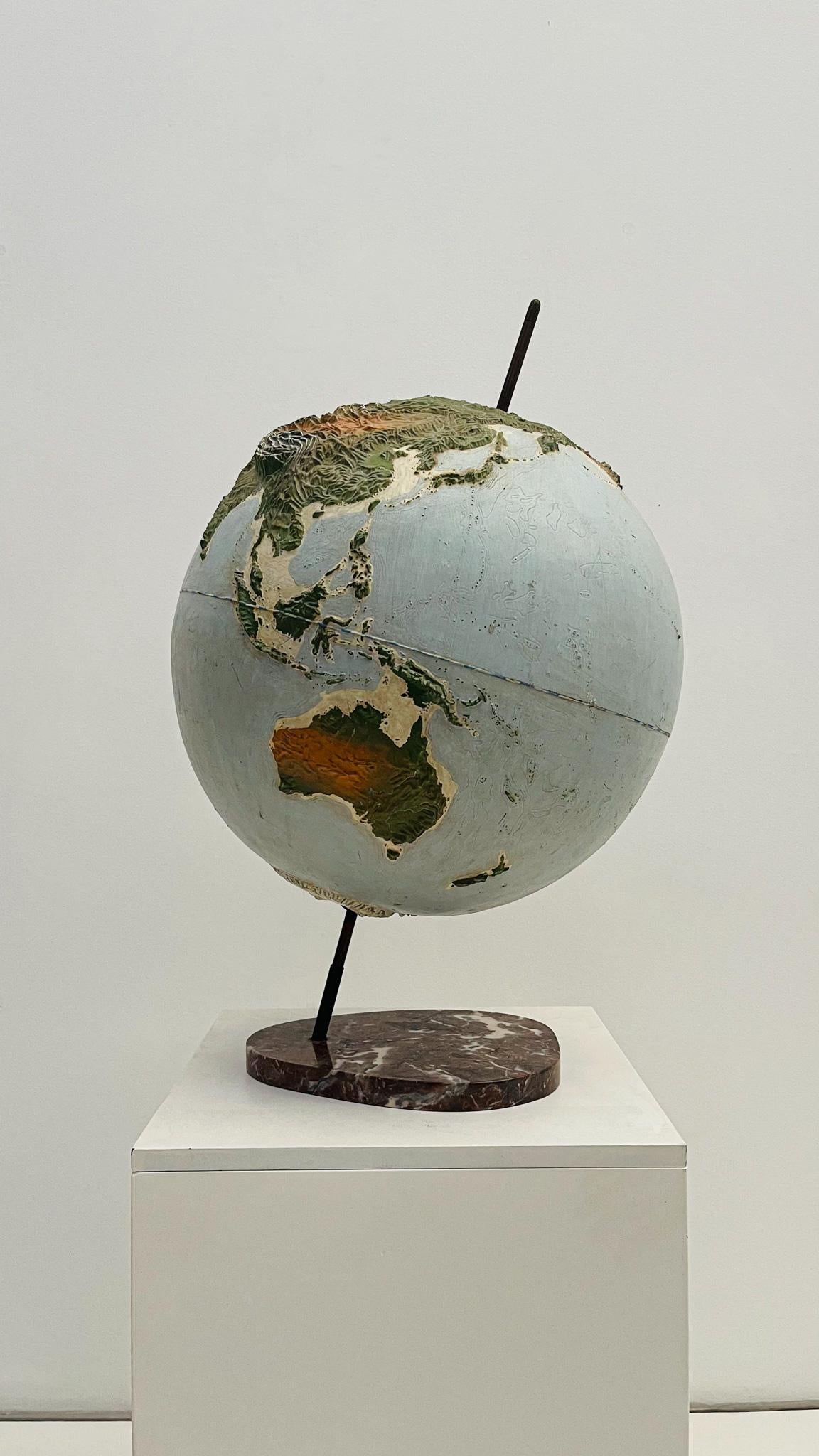 Mid-Century Modern Raised polychrome decoration Earth globe attributed to Jacques Adnet For Sale