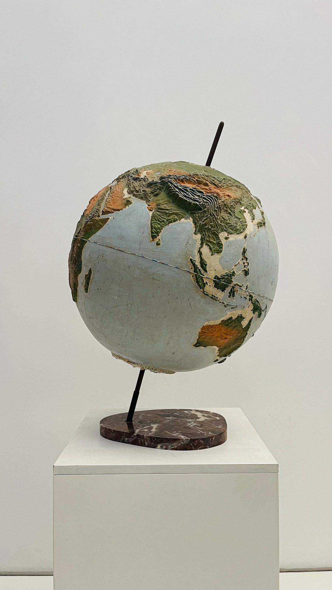 French Raised polychrome decoration Earth globe attributed to Jacques Adnet For Sale