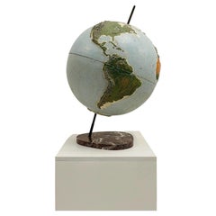 Raised polychrome decoration Earth globe attributed to Jacques Adnet