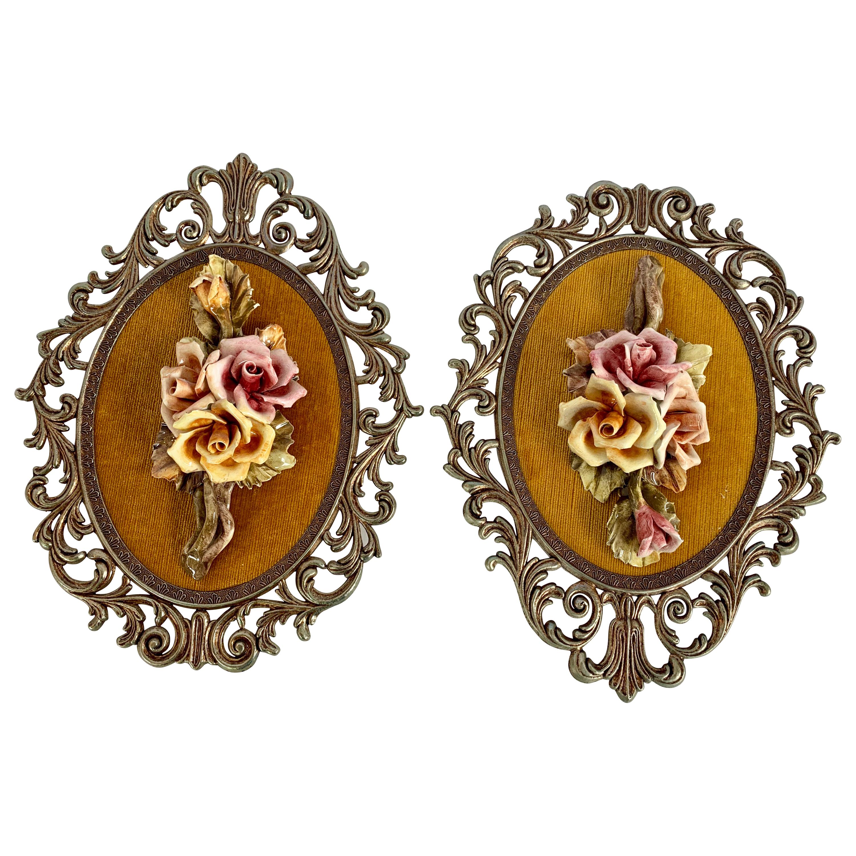 Raised Porcelain Medallions in Frames, a Pair Made in Italy