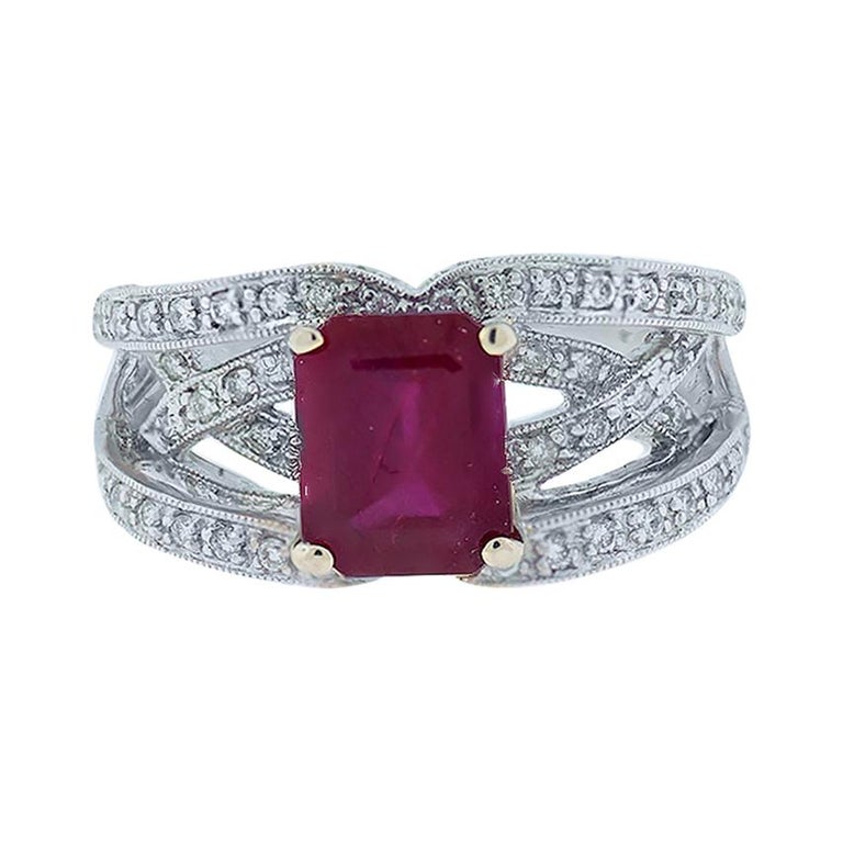 Raised, Ruby and Diamond Cross-Style, 18 Karat Ring For Sale at 1stdibs