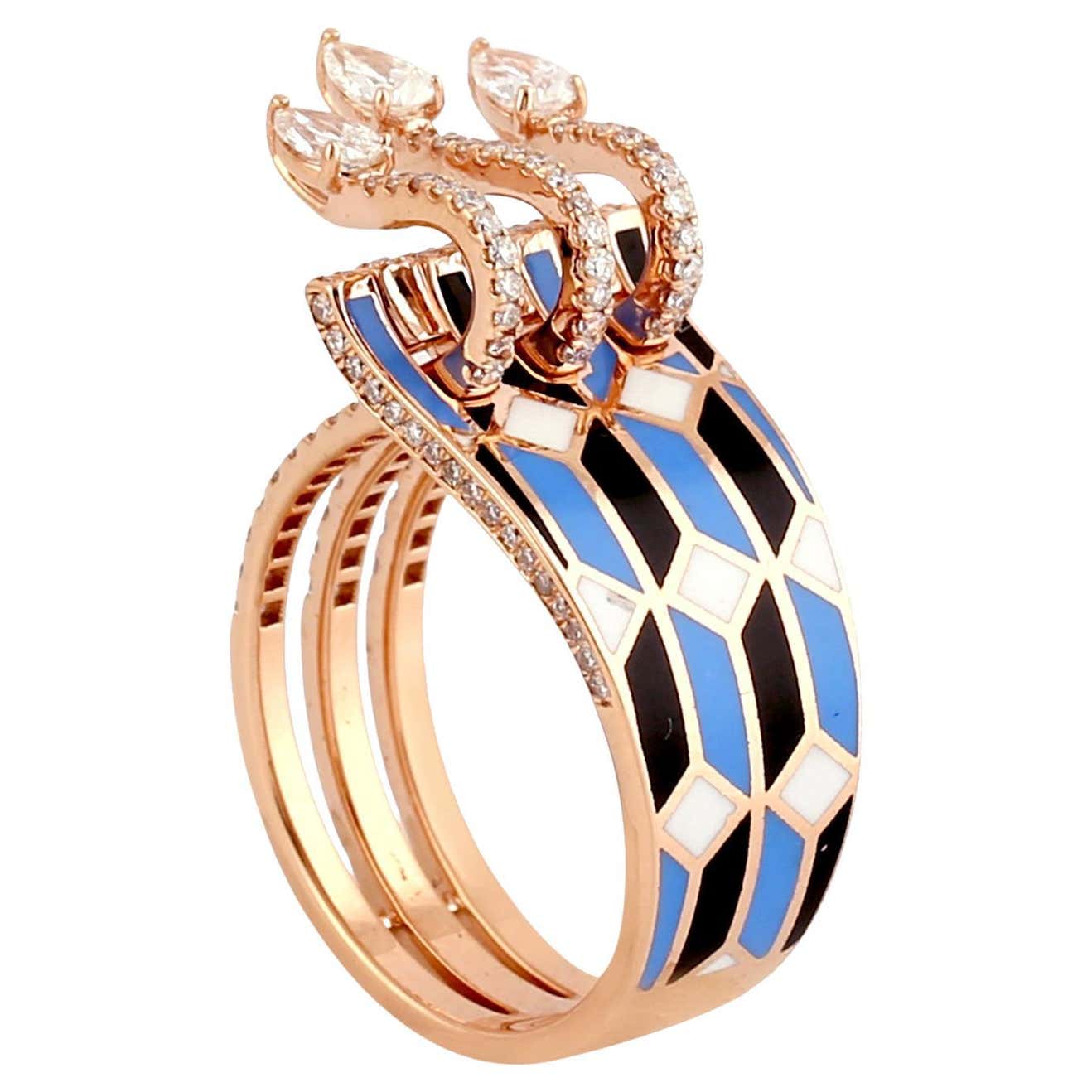 Raised Triple Rose Cut Pear Shape Diamond Ring with Ceramic Inlay ...