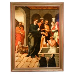 Raising of Lazarus with Saint Roch and two donors. Oil on panel. 16th century