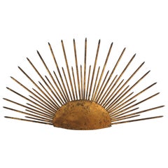 Raising Sun Sunburst Wall Light in Gilt Wrought Iron, France 1940s
