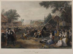 "Raising the Liberty Pole" Hand-Colored Antique Print, 1875