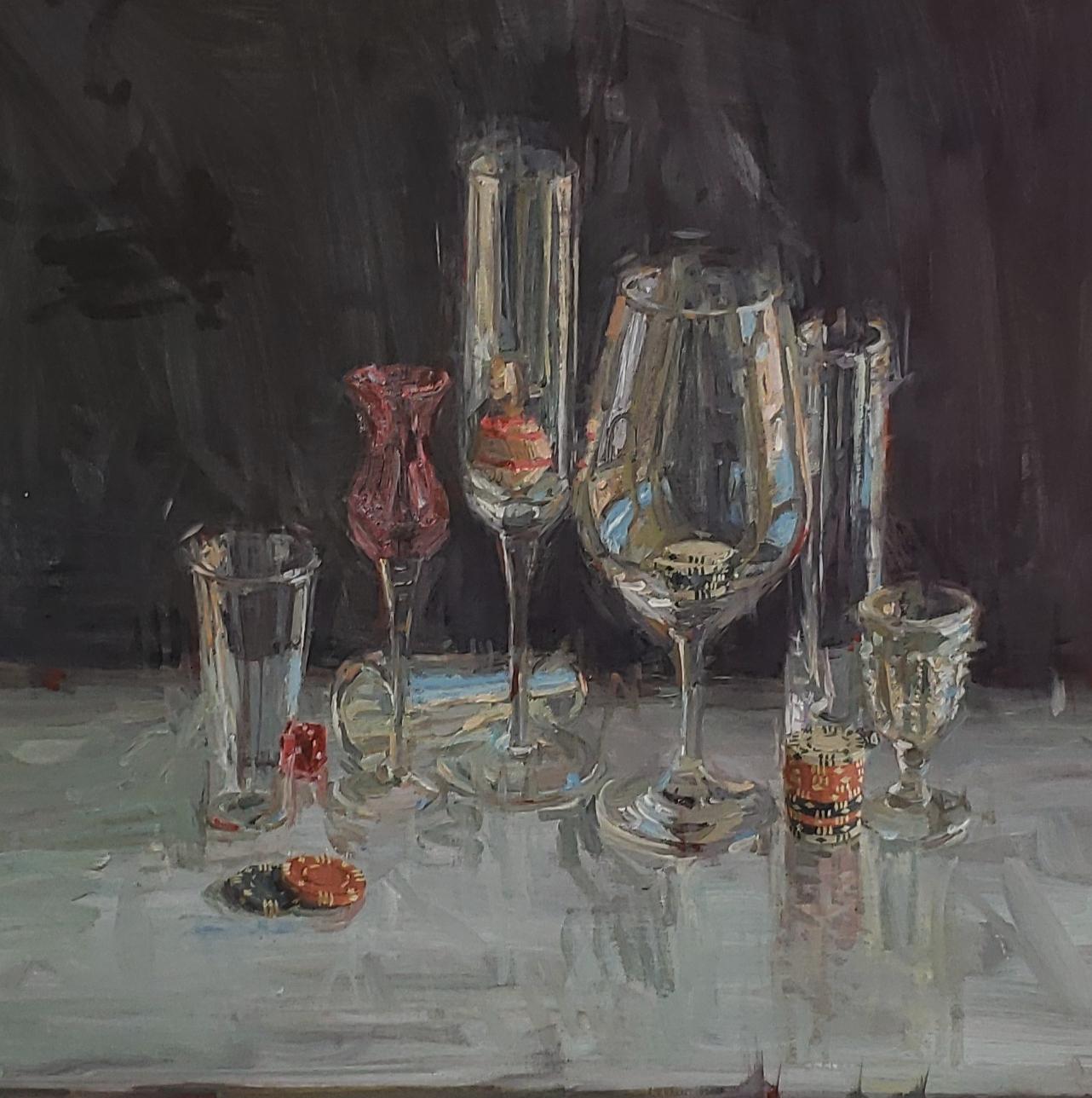 Celebration Party Oil American Impressionistic Style Traveling Painter, Chess For Sale 1