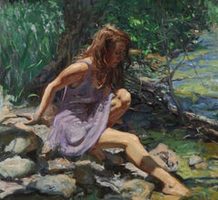 Childhood Brook, oil , American Impressionistic, Colorado, New Orientalist, India