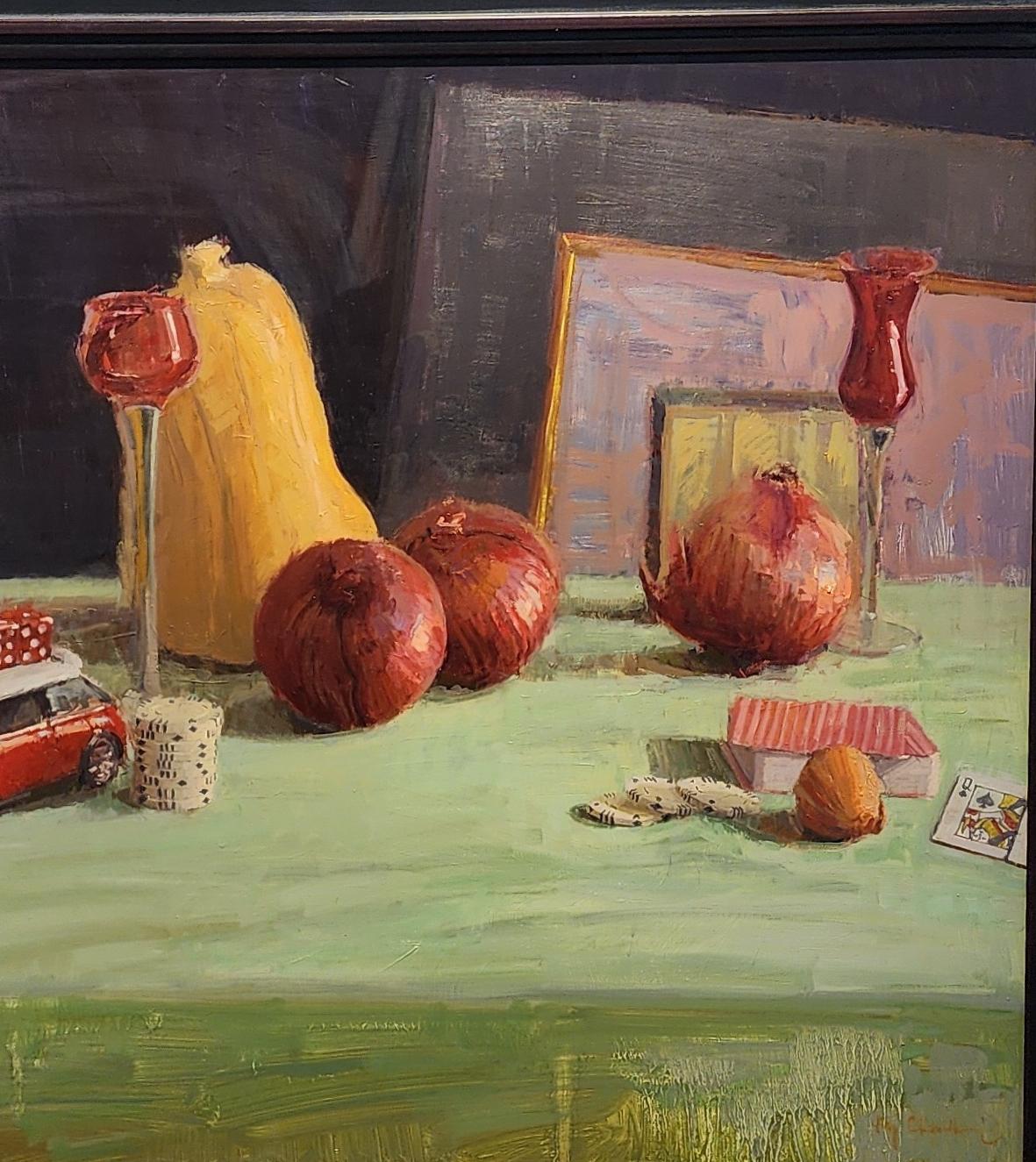 Look for Free Shipping at Checkout
Fourteen Objects AKA Still Life with Onions displays the American Impressionistic Style . The artist describes himself as one of the New Orientalists a traveling painter in the modern world. Custom Frame. Still