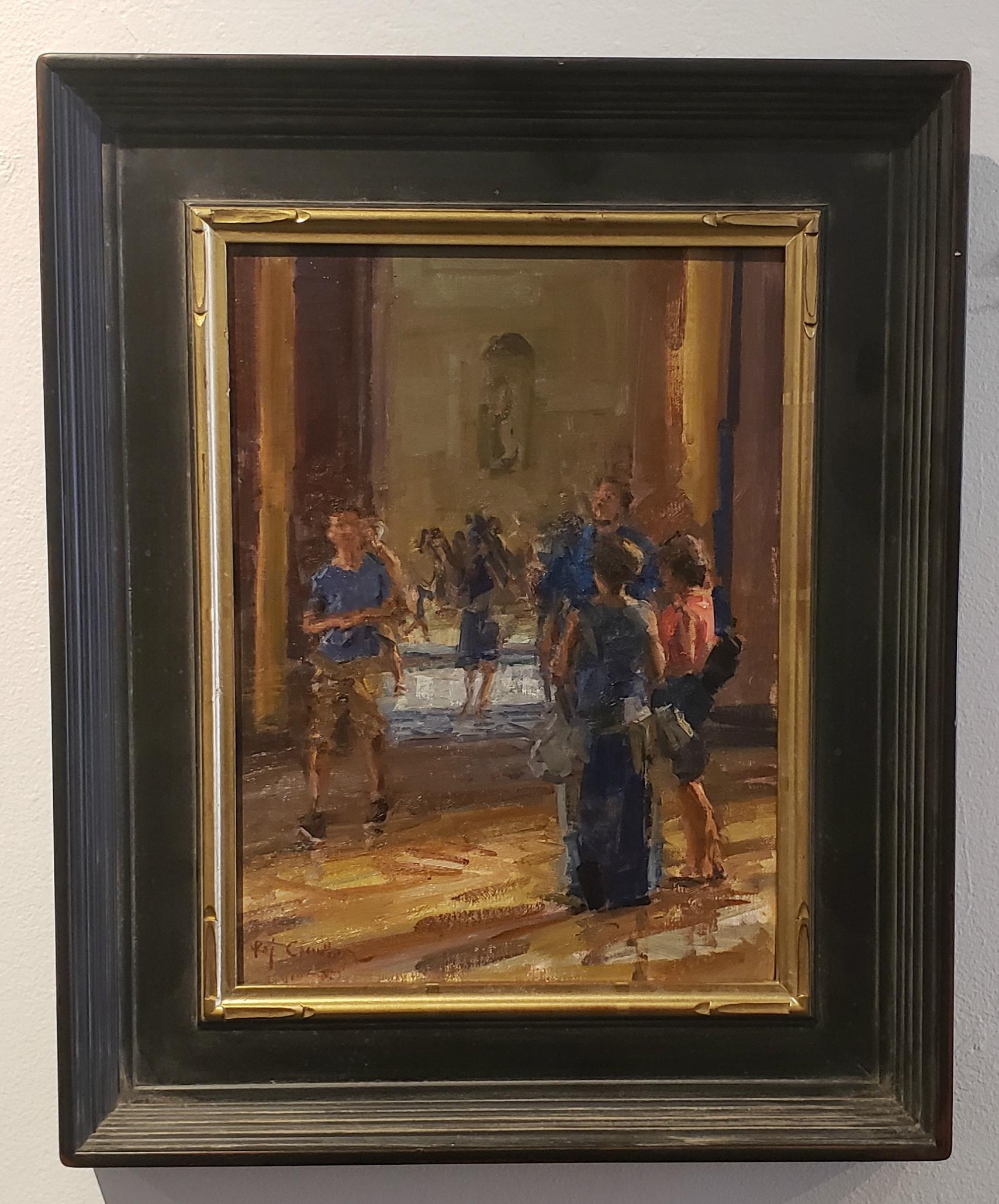 Raj Chaudhuri Interior Painting - In the Louvre, oil painting, in the American Impressionistic Style.