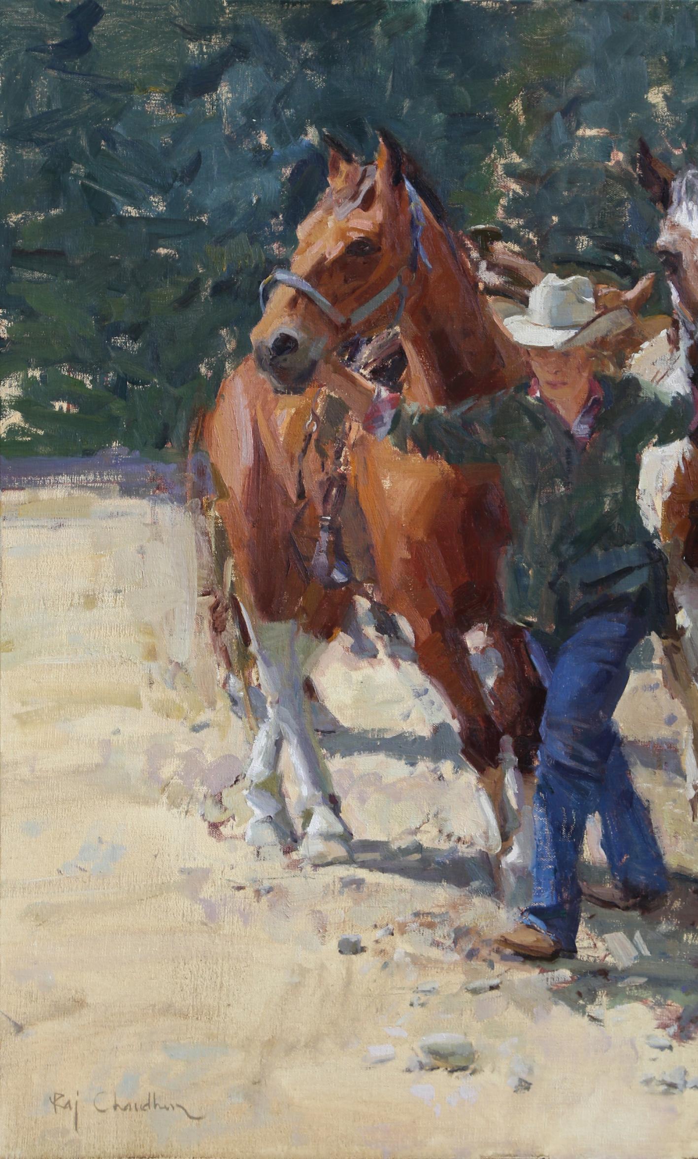 Lead Wrangler, Oil on Linen, American Impressionistic Style, Western, Southwest 1