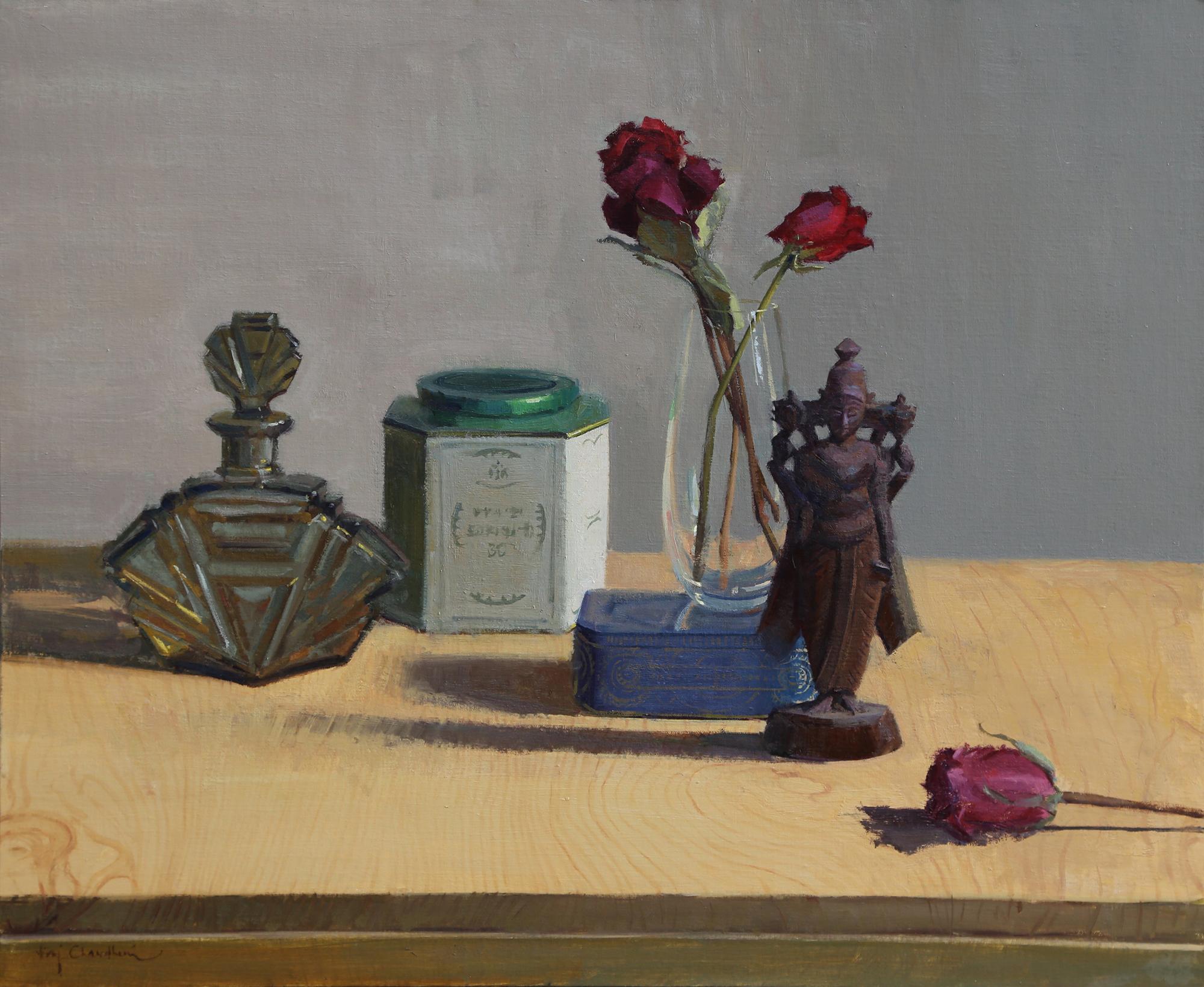 Raj Chaudhuri Still-Life Painting - Roses for Hindu principal deity Vishnu 20" x 24" Impressionism India Colors