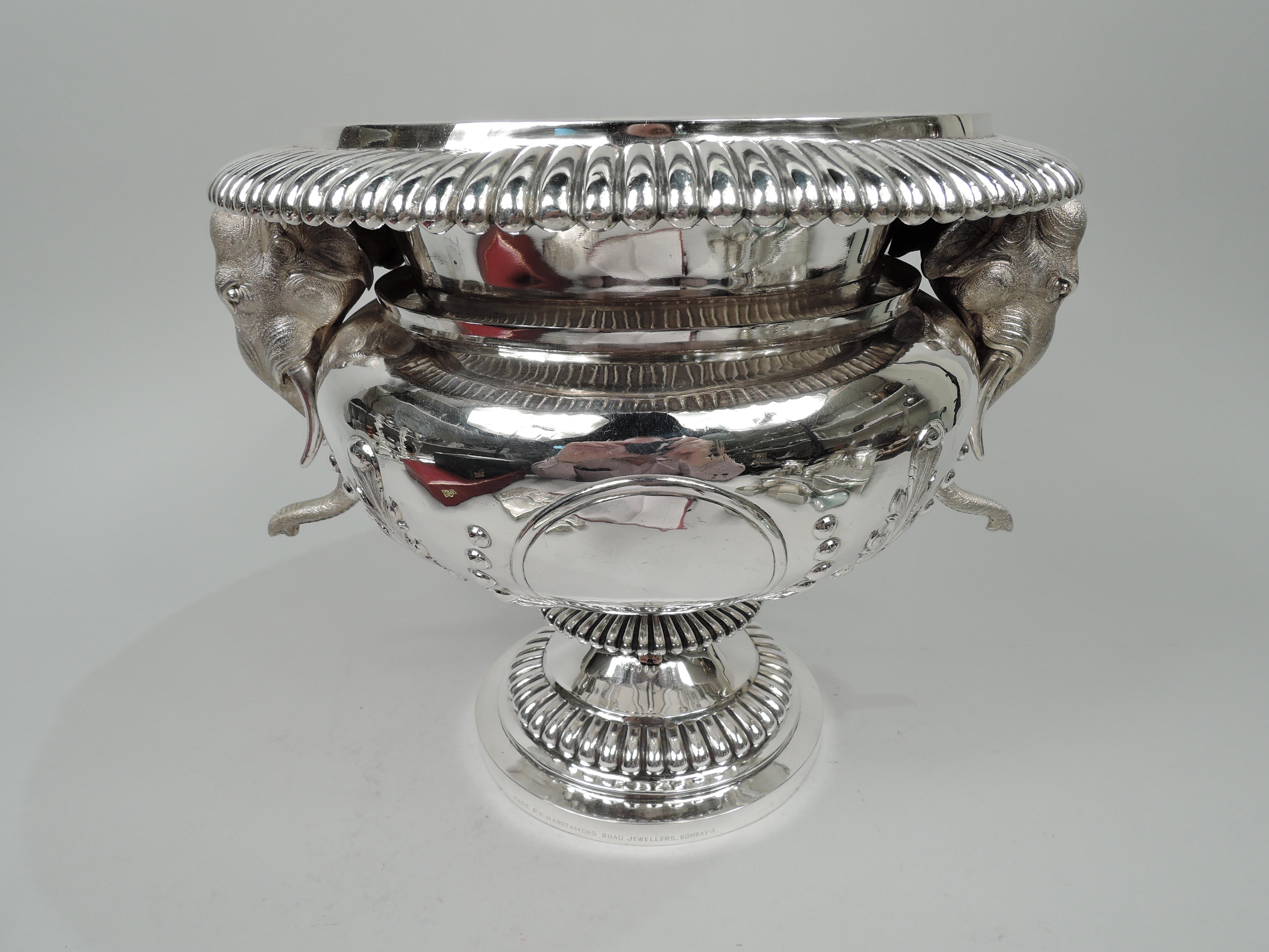 Anglo Raj Raj Indian Silver Elephant Wine Cooler Centerpiece with Nawab’s Coat of Arms