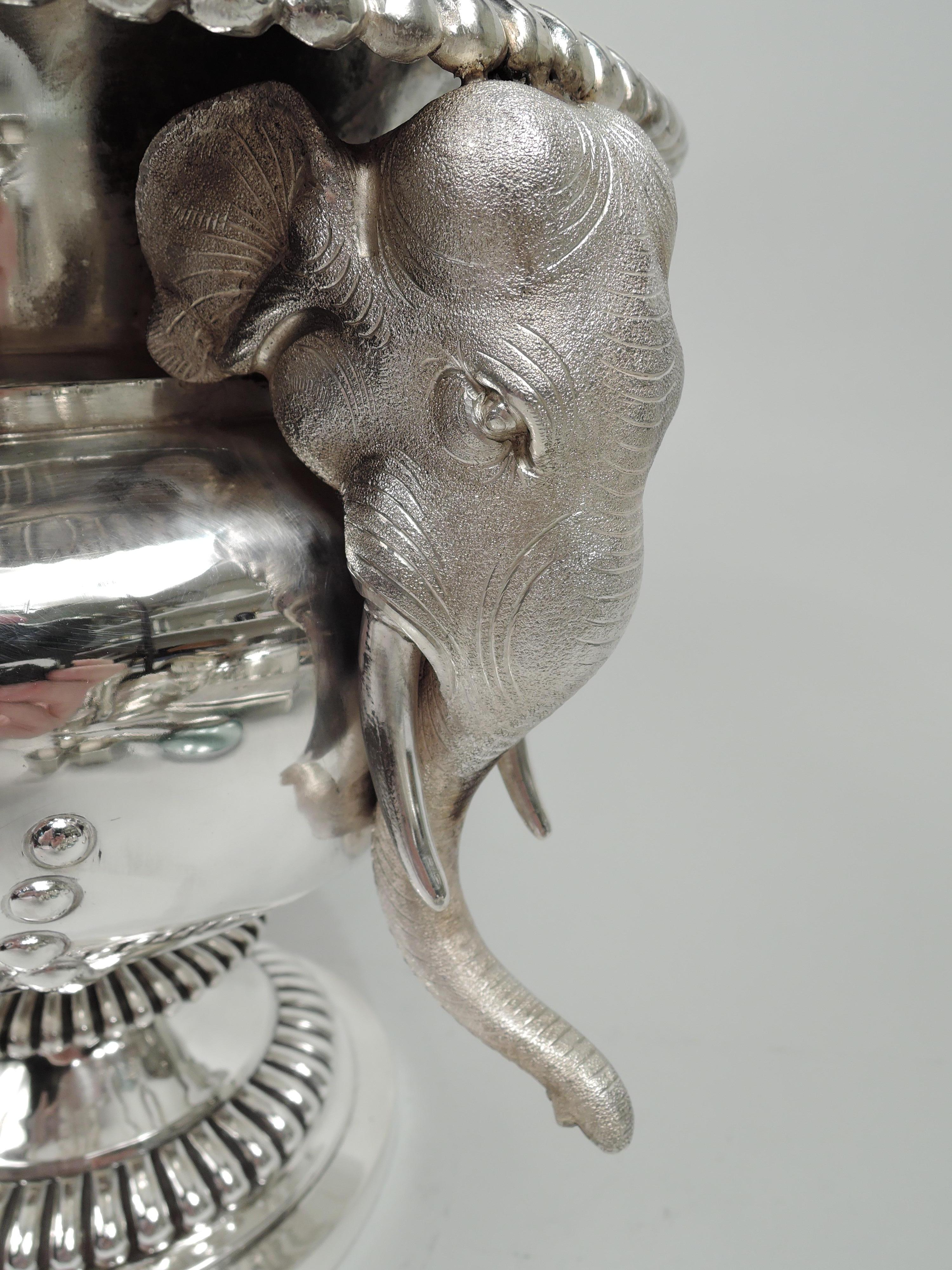 Raj Indian Silver Elephant Wine Cooler Centerpiece with Nawab’s Coat of Arms 1