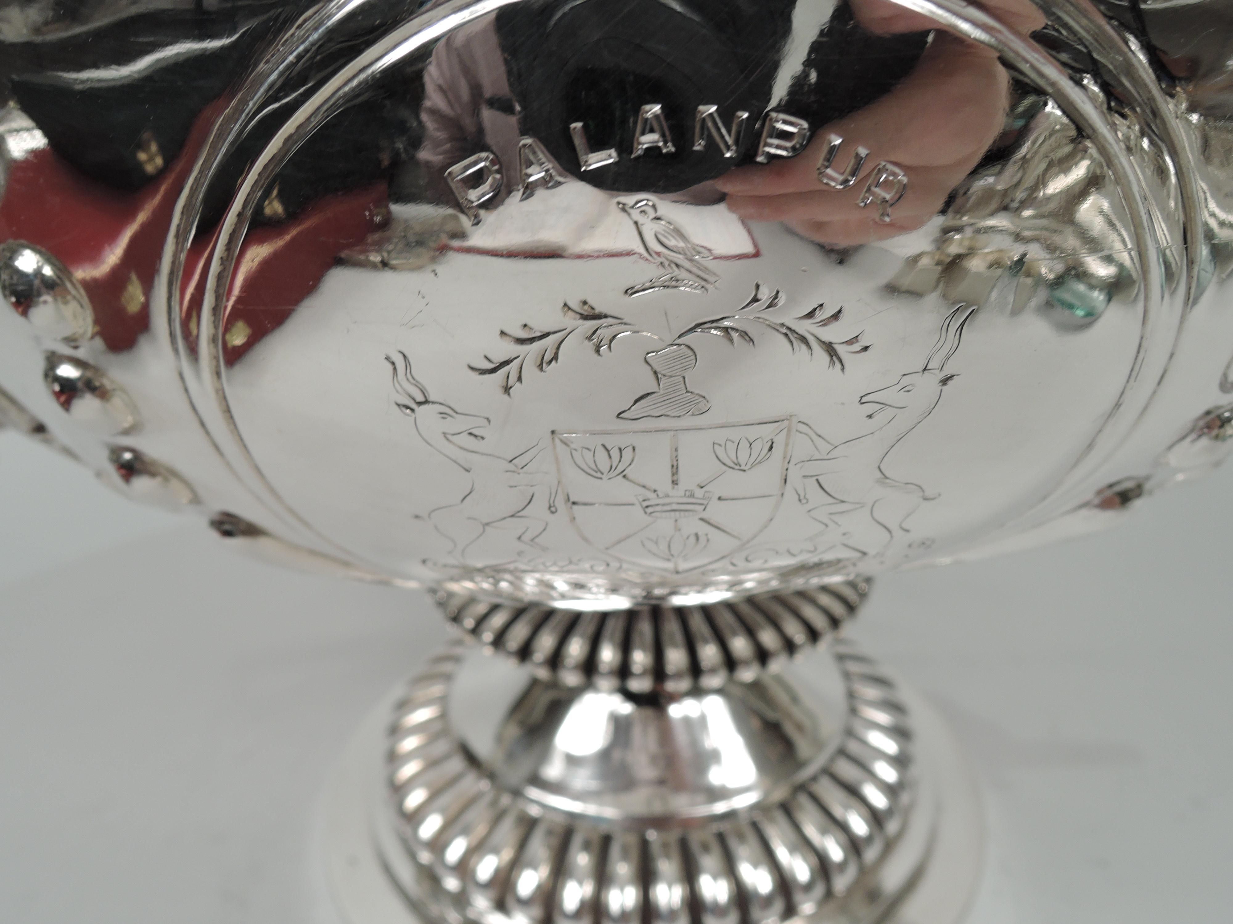 Raj Indian Silver Elephant Wine Cooler Centerpiece with Nawab’s Coat of Arms 2