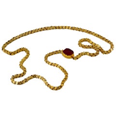 Antique Raj Necklace circa 1820 Florette Chain in with Chalcedony Seal Intaglio Clasp