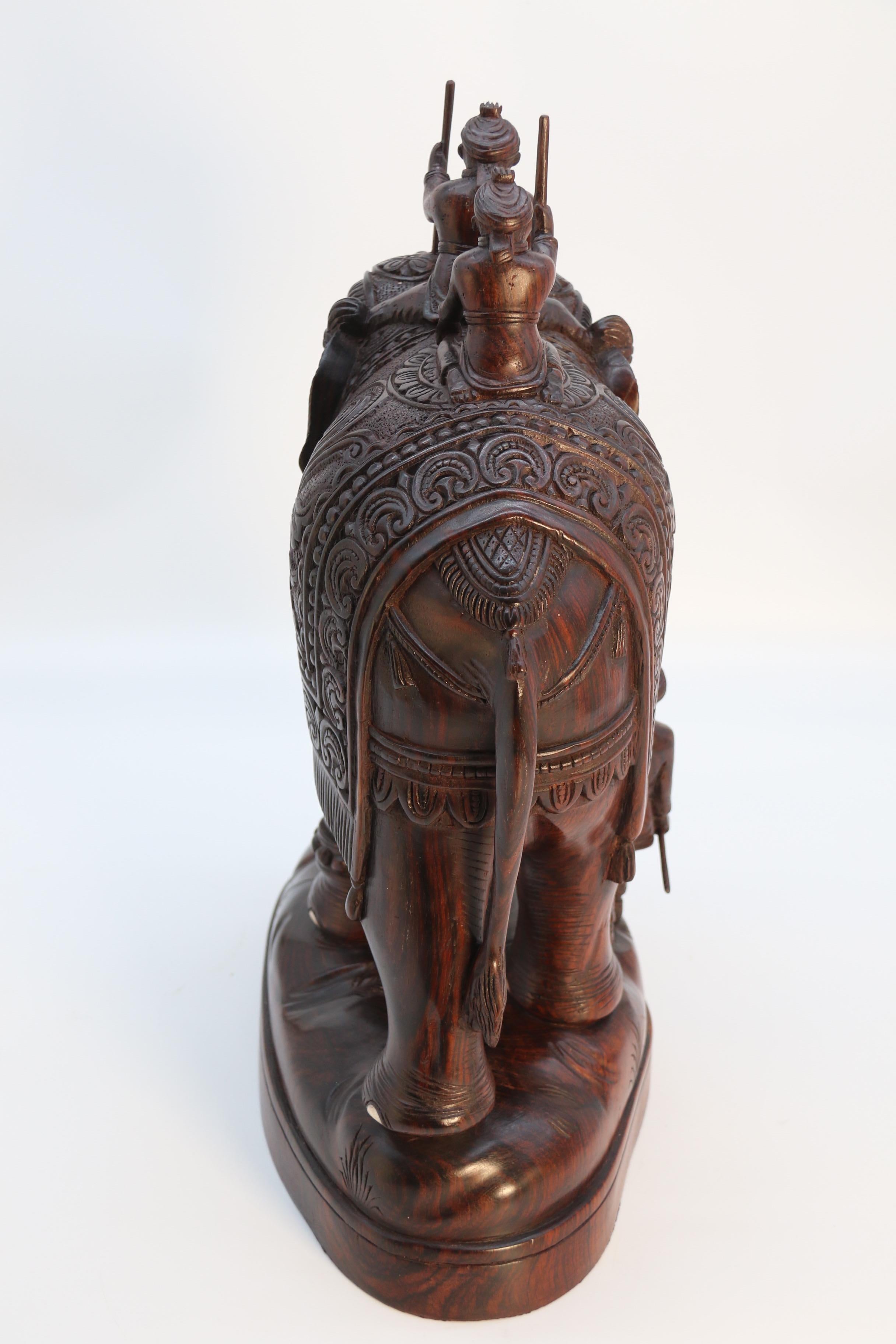 Raj period large Indian carved hardwood study of a ceremonial elephant c 1920 For Sale 3
