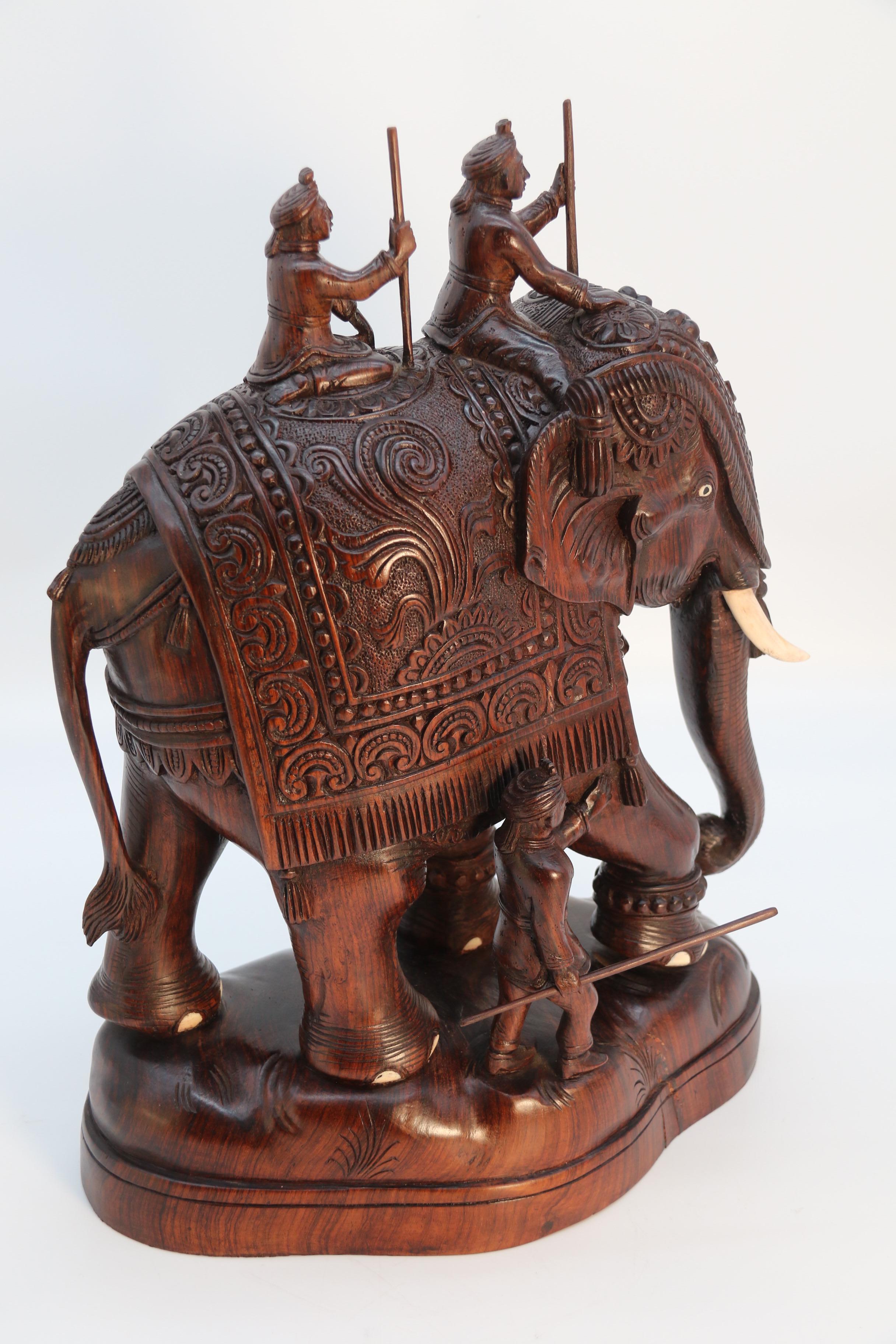 Raj period large Indian carved hardwood study of a ceremonial elephant c 1920 For Sale 5