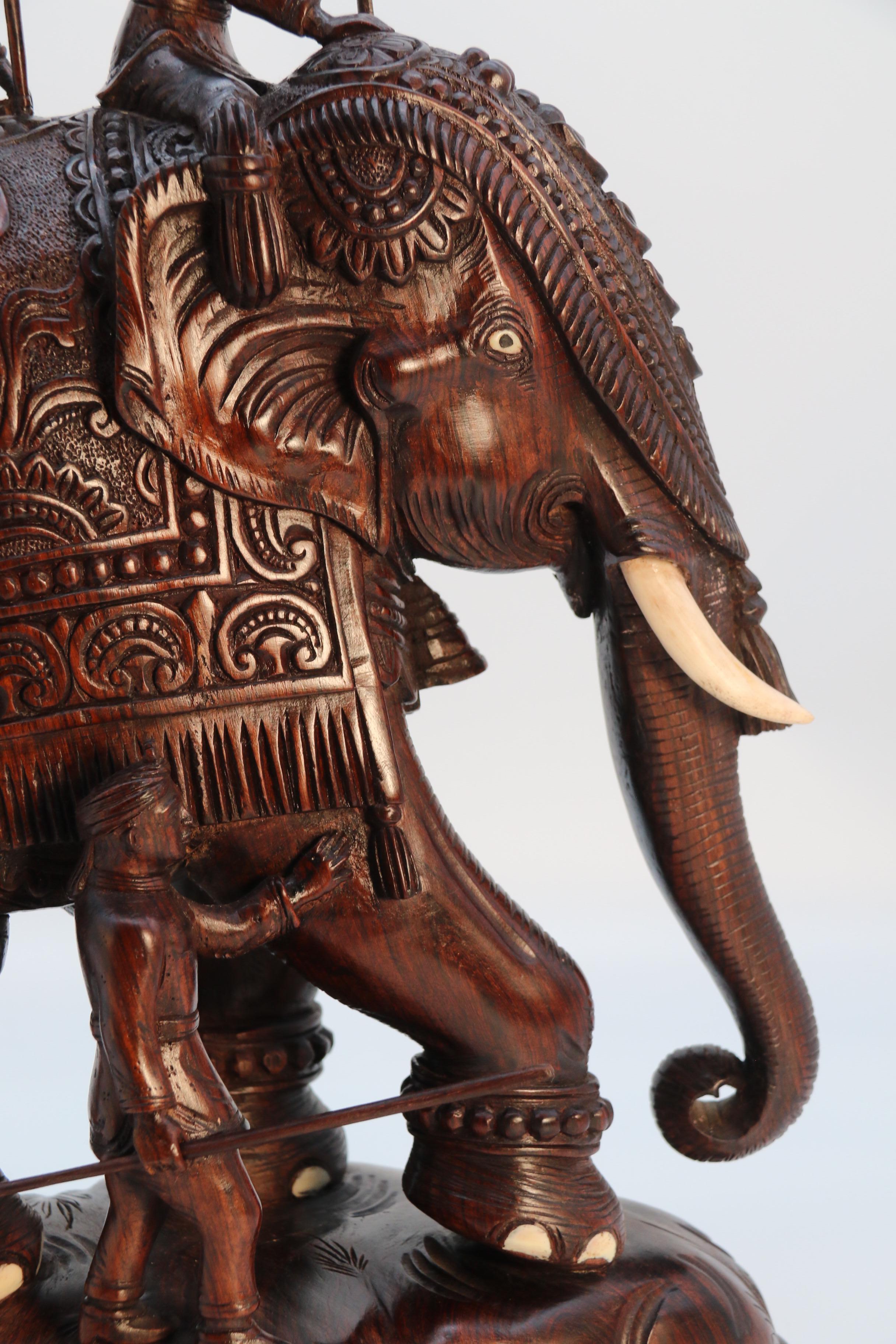 Raj period large Indian carved hardwood study of a ceremonial elephant c 1920 For Sale 8