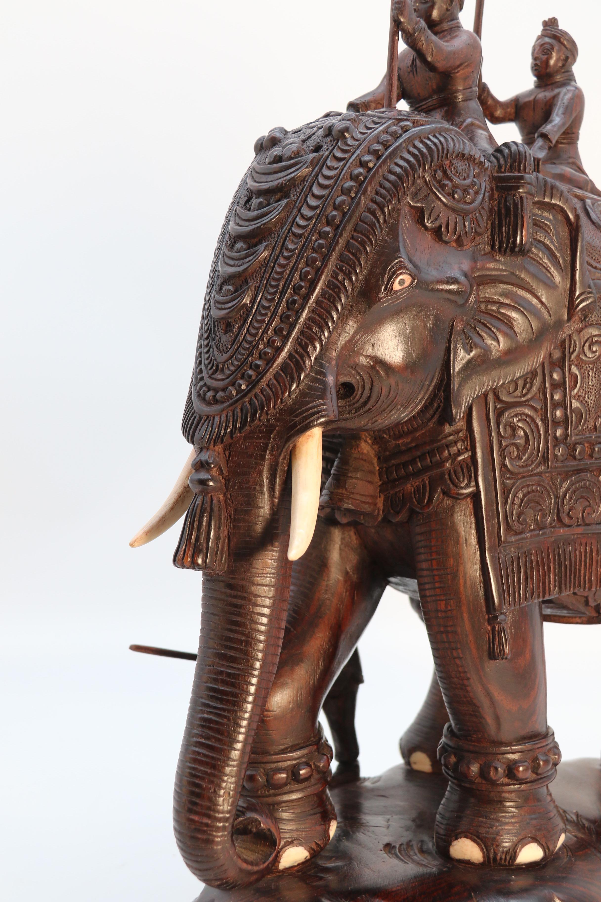 Raj period large Indian carved hardwood study of a ceremonial elephant c 1920 For Sale 13