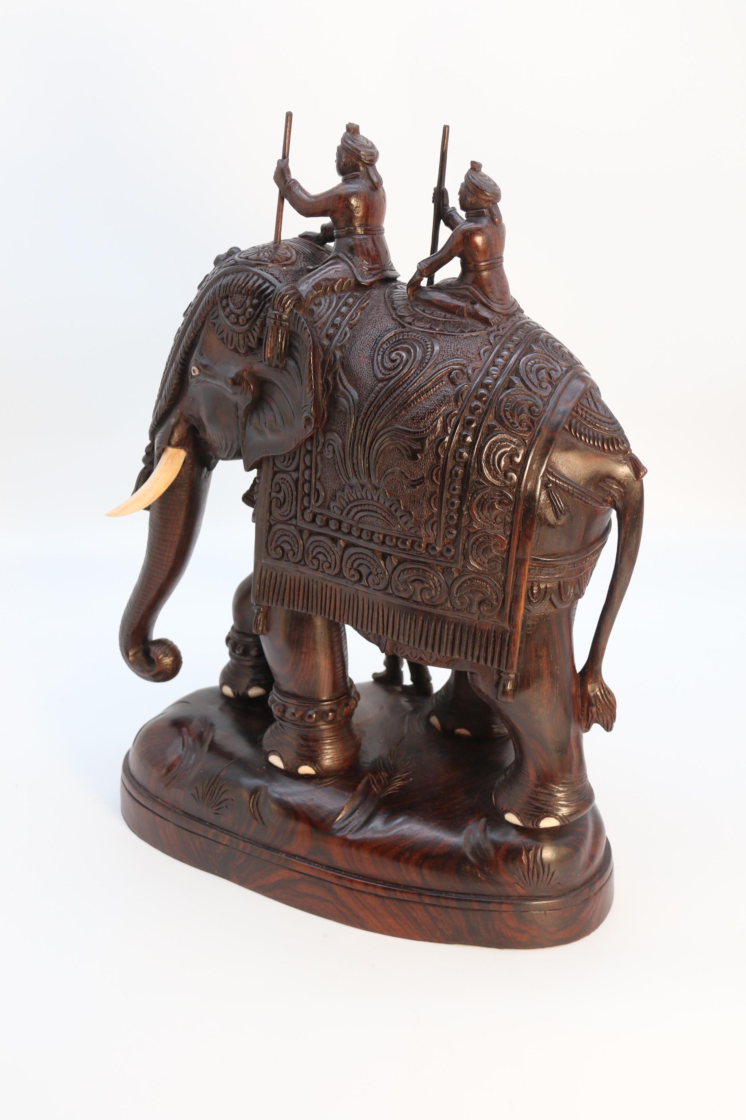 Raj period large Indian carved hardwood study of a ceremonial elephant c 1920 For Sale 1