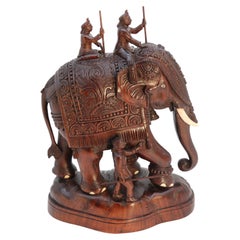 Antique Raj period large Indian carved hardwood study of a ceremonial elephant c 1920