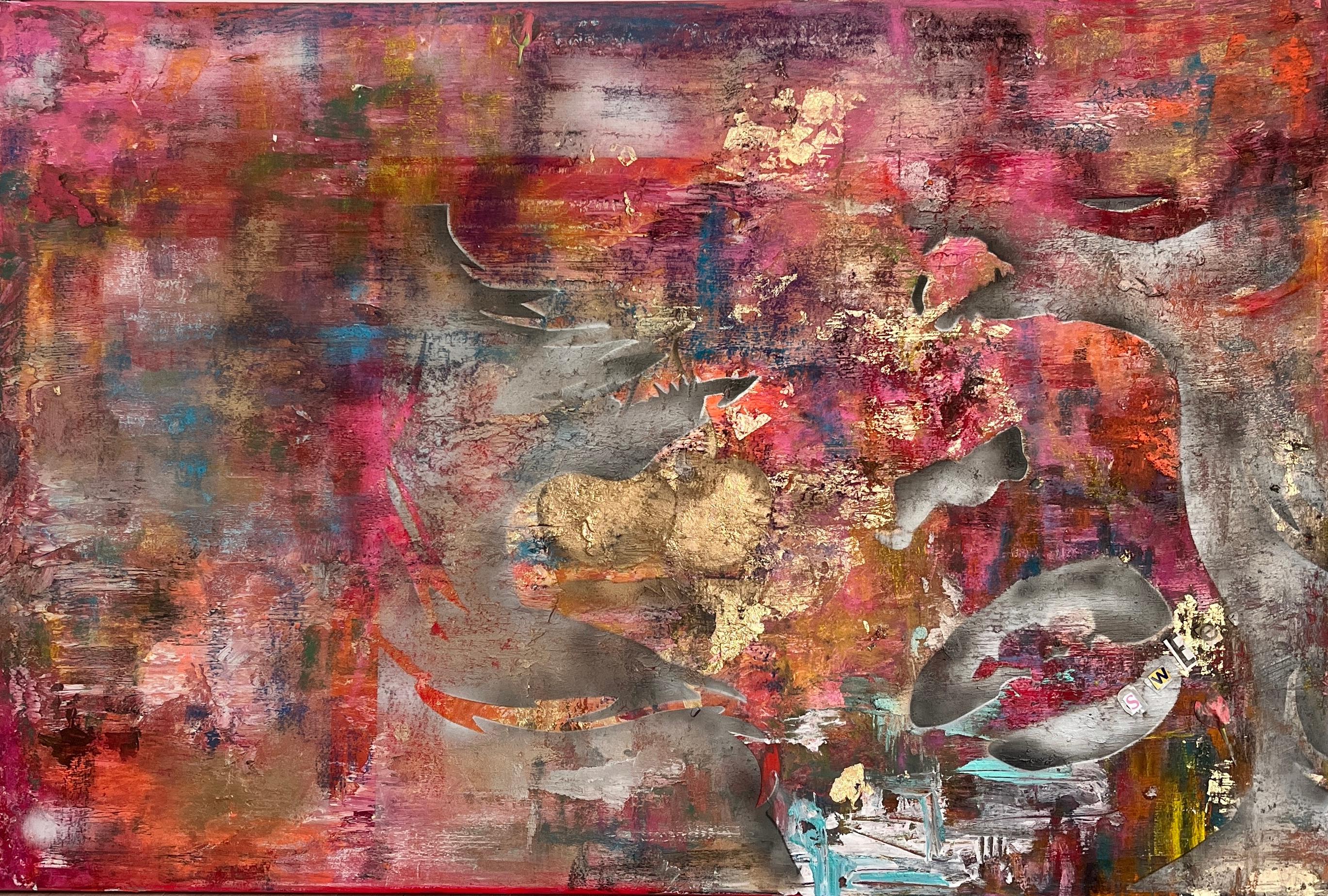 Kuss des Lebens.  Große Contemporary Mixed Media Abstract Painting – Mixed Media Art von Rajan Seth